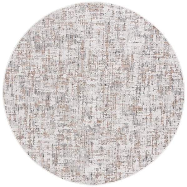SAFAVIEH Courtyard Ivory/Dark Gray Brown 7 ft. Round 2-Toned Marle Indoor/Outdoor Area Rug