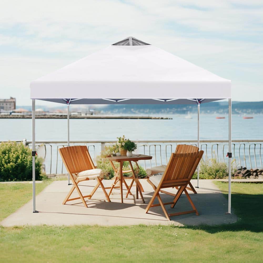 White 10x10 Adjustable Height Pop-Up Canopy Tent with Wheeled Bag