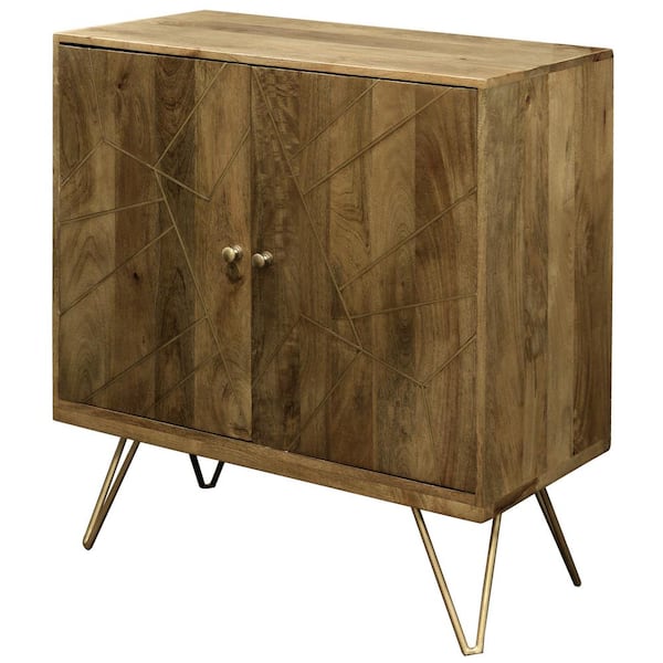 StyleCraft Sebastian 2-Door Honey Brown, Brass Solid Mango, Metal Cabinet