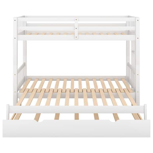 STICKON White Twin Over Pull Out Bunk Bed with Trundle