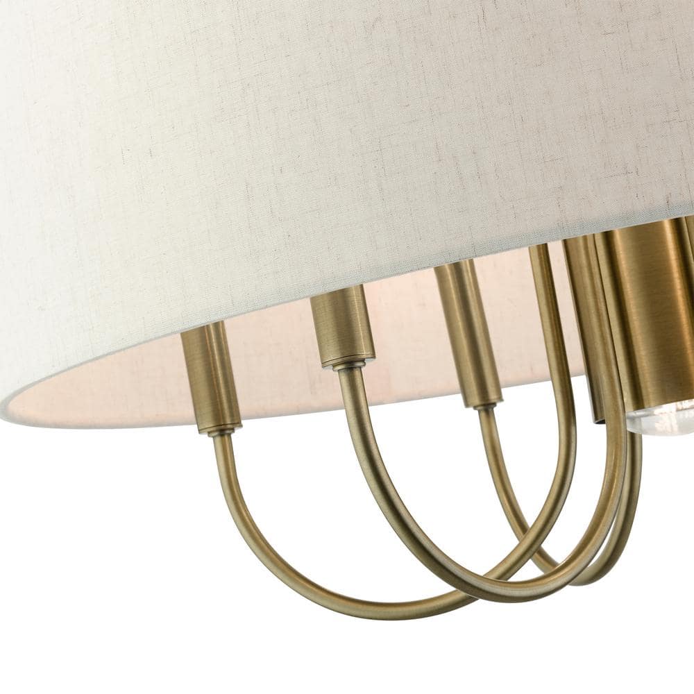 Blossom Antique Brass 7-Light Drum Chandelier with Oatmeal Shade