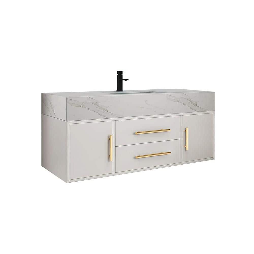 "39.4"" Single Sink Floating Bath Vanity, Matte Gray Curved Door Cabinet with Integrated White Ceramic Top" price history on PriceWatchPro