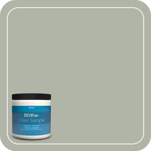 BEHR PREMIUM PLUS 8 oz. #ICC-56 Green Tea Satin Enamel Interior/Exterior Paint & Primer Color Sample