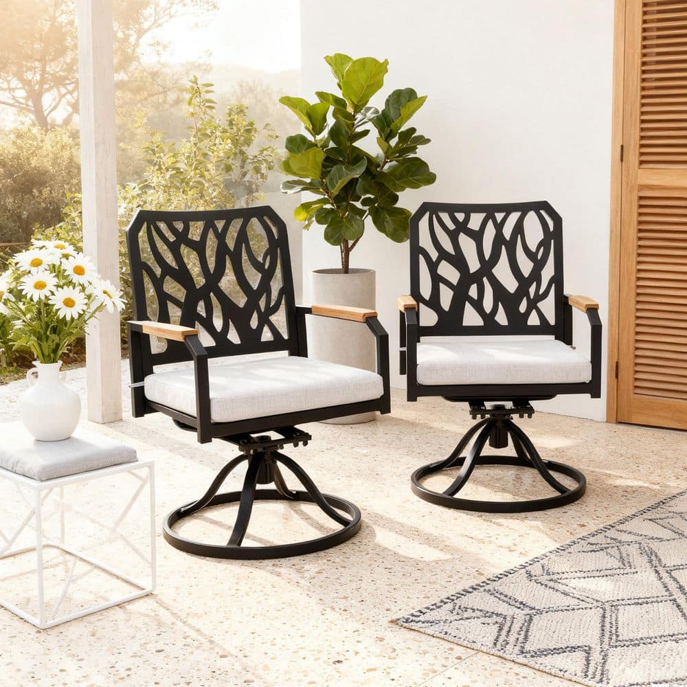 Aluminum Outdoor Dining Chair Swivel Rocker w/ Sunbrella Fabric White Cushion and Branch-Like Backrest (2 Pack) price history on PriceWatchPro