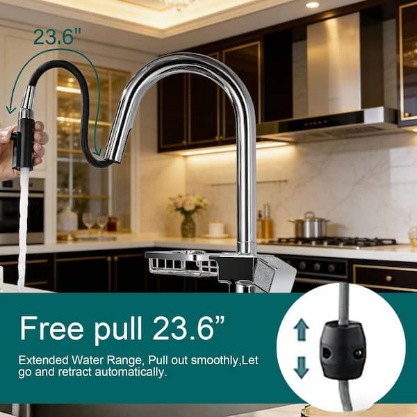 16.8 in. H Pull Down Sprayer Kitchen Faucet with Storage Shelf in Chrome
