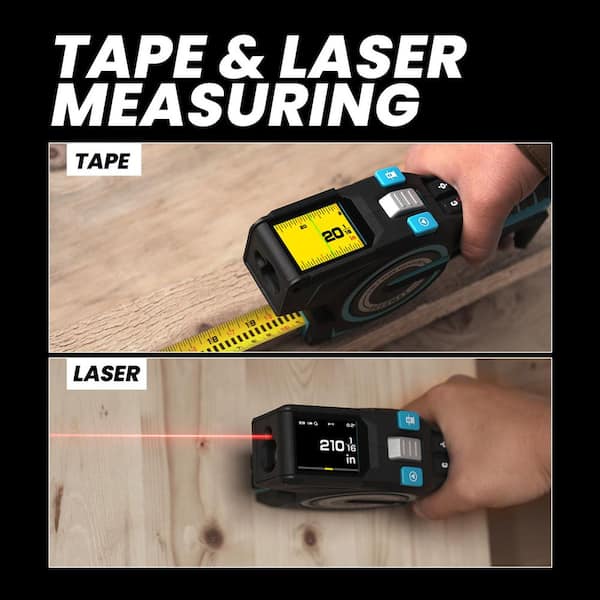 3-in-1 Digital Tape Measure, 330 ft. Laser Measure, Auto Lock Tape, Instant Digital Readout, Swappable Battery, APP Sync
