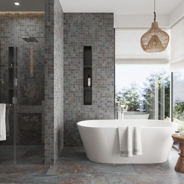 Pinnacle 12 in. x 12 in. Matte Dark Gray Blue, Orange Porcelain Mosaic Wall and Floor Tile (10.76 sq. ft./case)-11 Pack