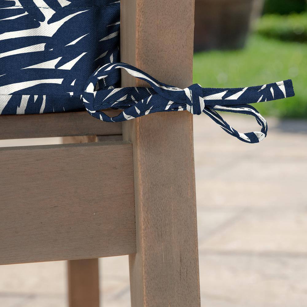 Navy Blue Palm Bamboo Polyester Outdoor Settee Cushion