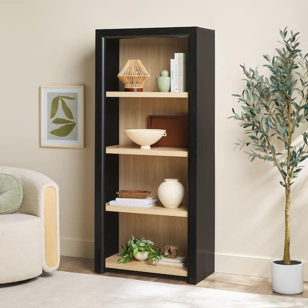 Amira 72 in. Tall Black Modern MDF 4-Shelf Open Bookcase