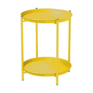 27.56 in. W Yellow Metal Round Patio Outdoor Side Table, Weather- Resistant