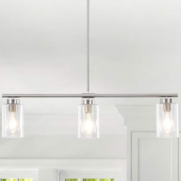 ADSENSTY 3-Light Sand Nickel Industrial Linear Chandelier with Clear Glass Shades