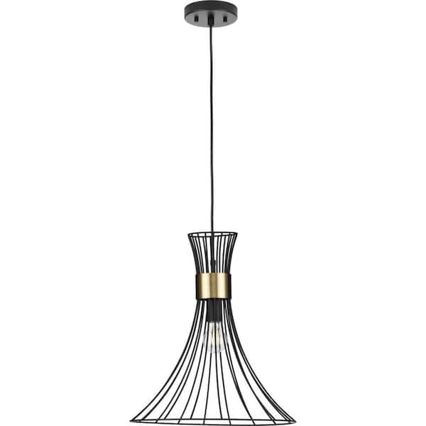 Lorin Collection 18 in. 1-Light Matte Black Brushed Bronze Contemporary Pendant Light