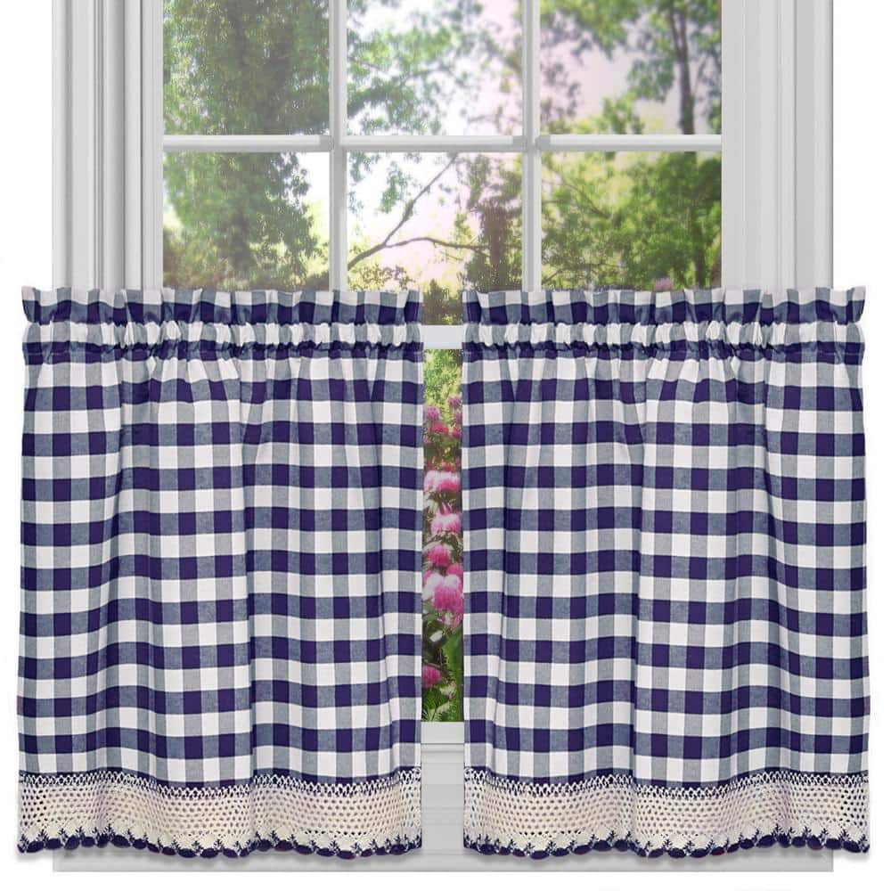 Buffalo Check Navy Polyester/Cotton Light Filtering Rod Pocket Curtain Tier Pair 58 in. W x 36 in. L price history on PriceWatchPro