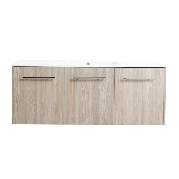 Miscool Anky 47.4 in. W x 18.1 in. D x 18.3 in. H Single Sink Bath Vanity in White Oak with White Gel Top