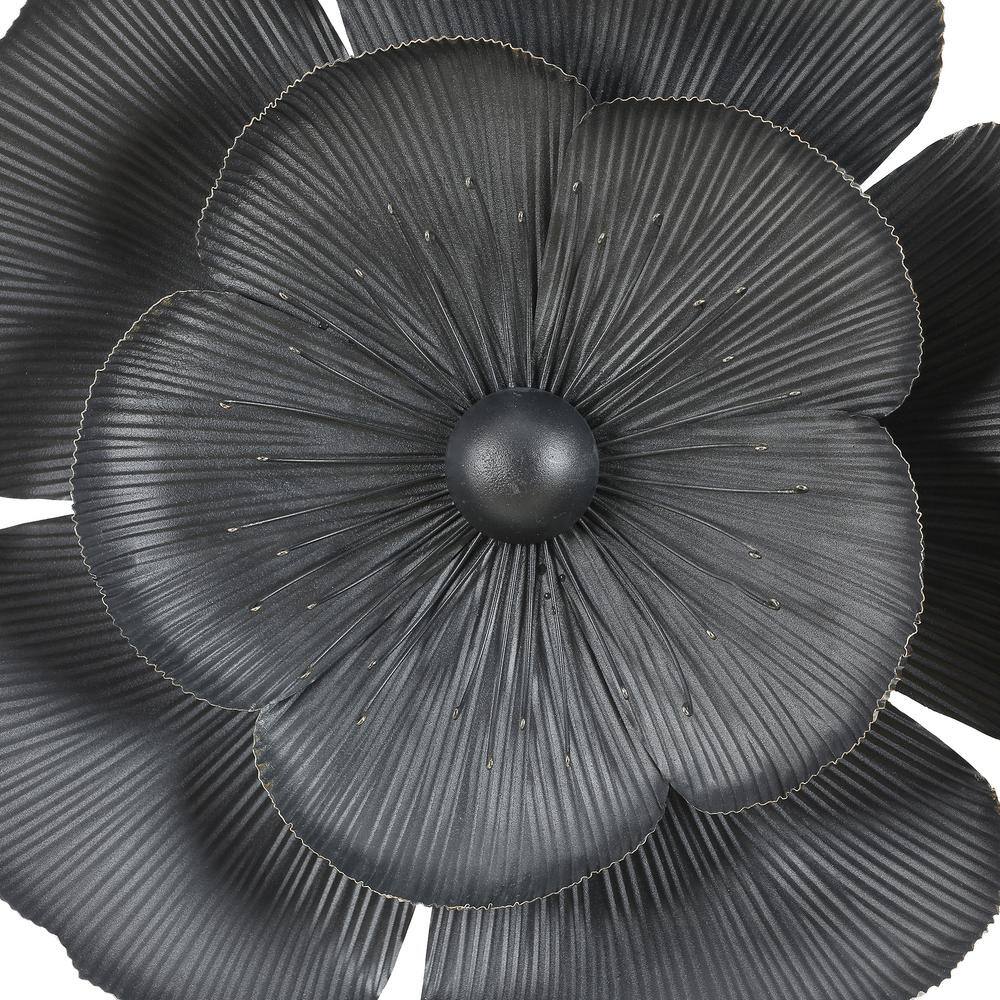 LuxenHome Black and Gold Metal Flower Wall Sculptures Set