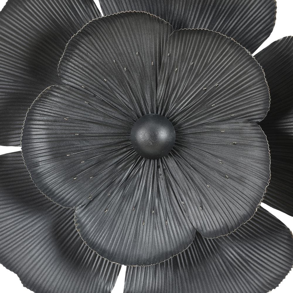 LuxenHome Black and Gold Metal Flower Wall Sculptures Set