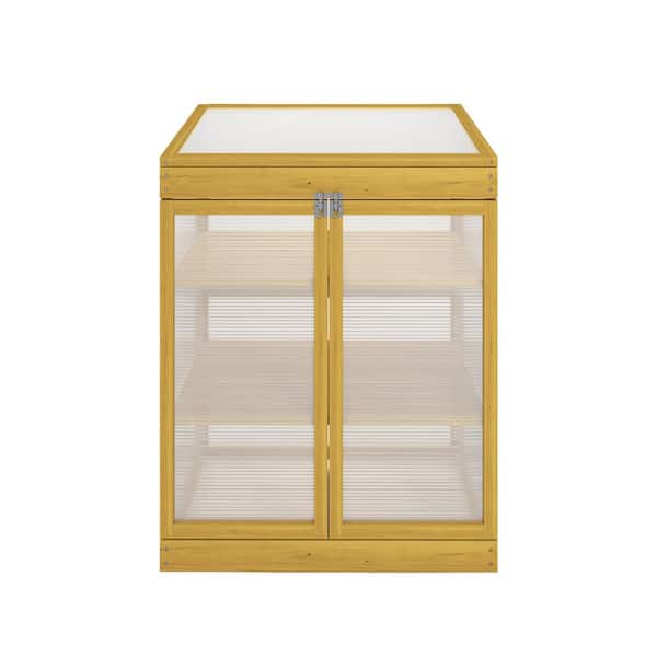 FIROMO 2 Tier Outdoor Mini Greenhouse Wooden Cold Frame Greenhouse Polycarbonate Garden Greenhouse Cabin