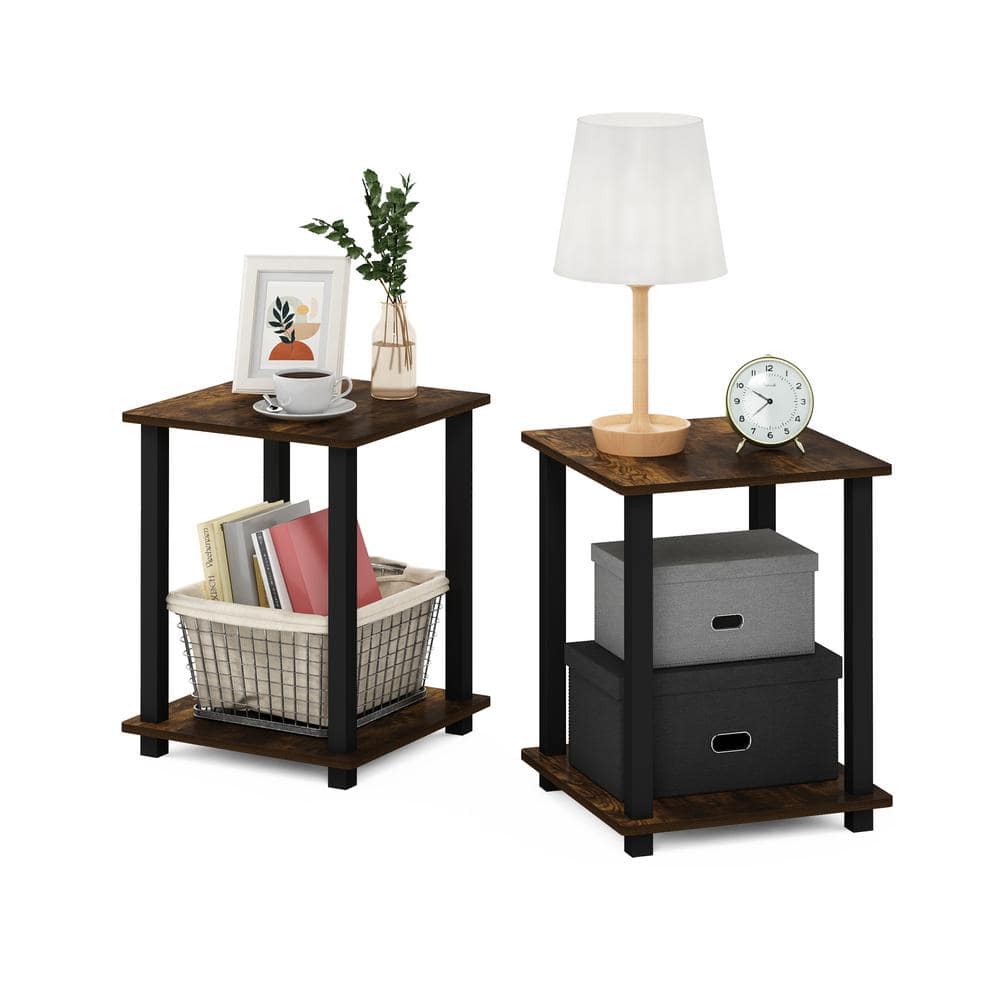 Amber Pine & Black Simplistic Wood End Table Set