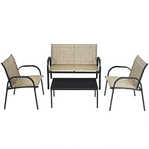 4-Piece Metal Frame Patio Conversation Furniture Set in Brown