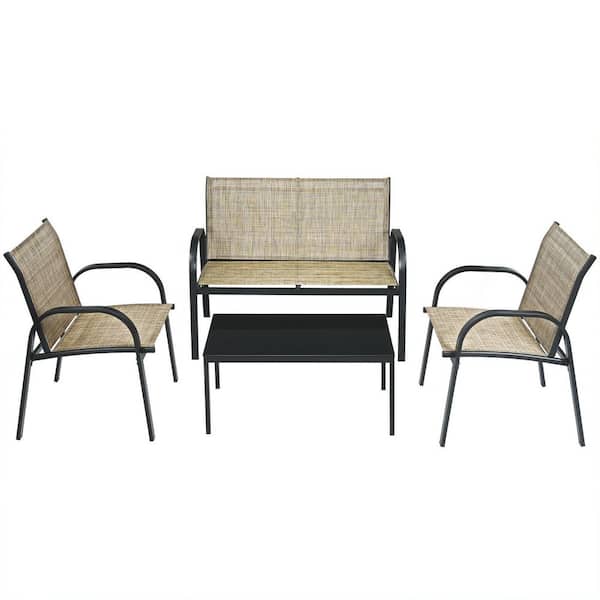 SUNRINX 4-Piece Metal Frame Patio Conversation Furniture Set in Brown