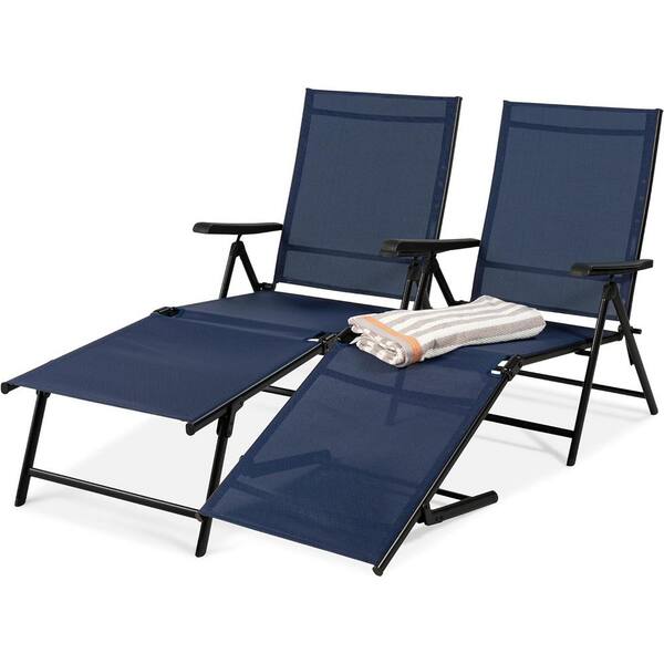 Yangming Navy Blue 2-Piece Portable Metal Outdoor Chaise Lounge Chair Adjustable Reclining Folding