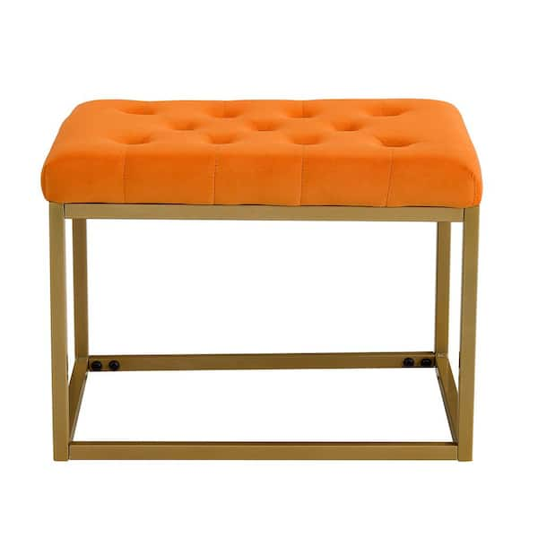 JASIWAY Orange Velvet Rectangle Accent (Under 22 in.) Small Ottoman Footstool