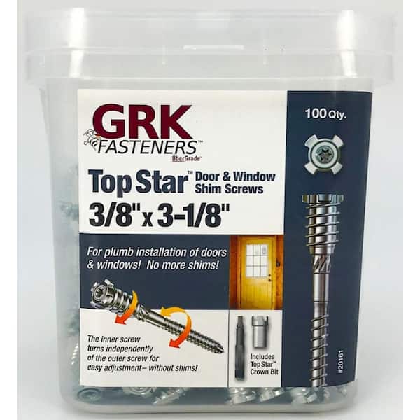 GRK Fasteners 1/4-3/8 in. x 3-1/8 in. Recessed Star Drive Flat Head Top Star Door and Window Shim Wood Screw (100-Pack)