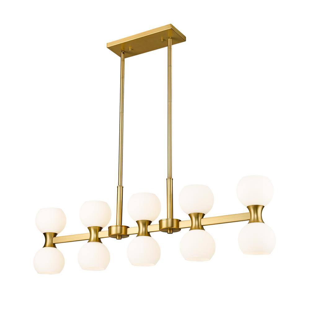 Gold and Opal Glass 10-Light Linear Chandelier
