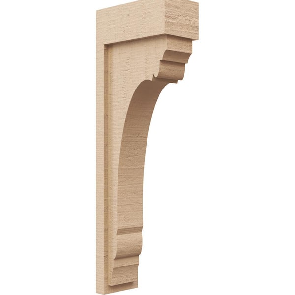 Ekena Millwork 4 in. x 24 in. x 8 in. Series 2 Thin Warren Rough Cedar Woodgrain Timberthane Polyurethane Corbel, Primed Tan