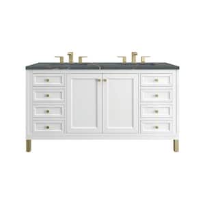 Chicago 60.0 in. W x 23.5 in. D x 34.0 in. H Single Bathroom Vanity Glossy White and Parisien Bleu Quartz Top