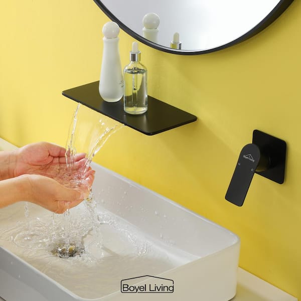 Modern Waterfall Single Handle Wall Mounted Faucet (Use at Basin or Bathtub) with Rough-in Valve in Matte Black Style 3