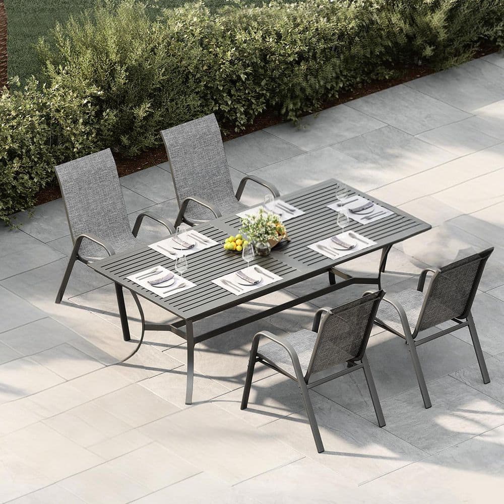Stackable Metal Outdoor Dining Chair Set of 4 in Gray Textilene price history on PriceWatchPro