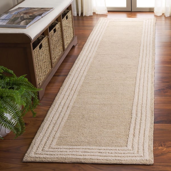 Ebony 2 ft. x 9 ft. Beige/Ivory Border Runner Rug