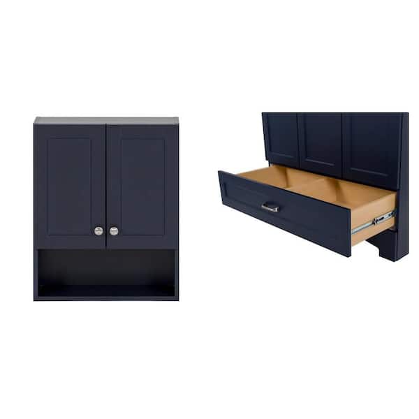 Lancaster Deep Blue Wall Cabinet (21 in. x 8 in. x 26 in.) and 37 in. Single Sink Bath Vanity Combo