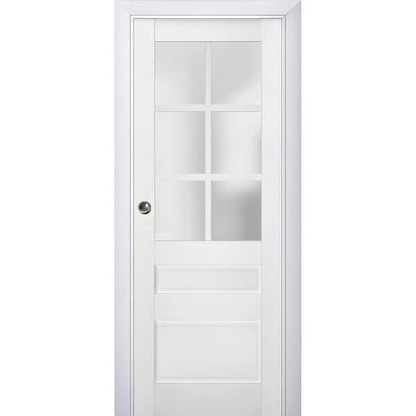 Sartodoors 30 in. x 96 in. 1 Panel White Finished Solid Wood Sliding Door with Hardware