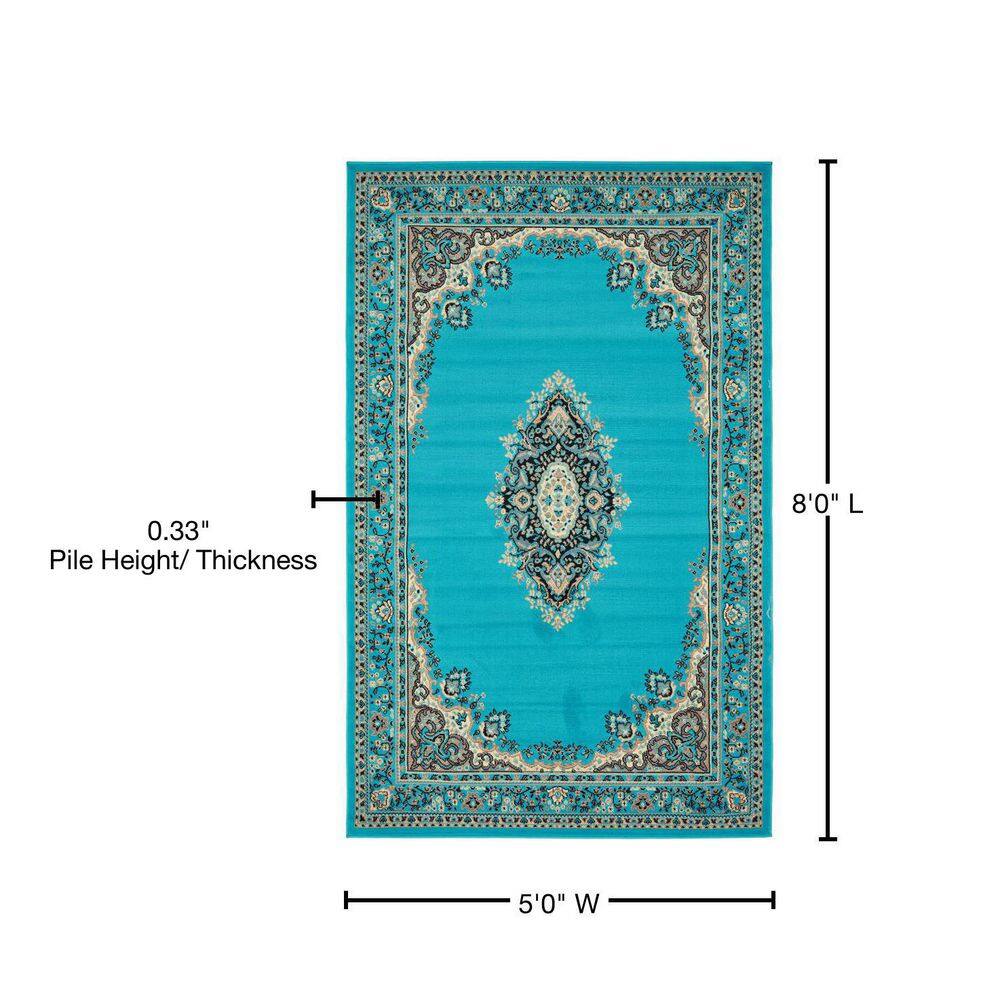Turquoise Rectangular Medallion Synthetic 5' x 8' Area Rug