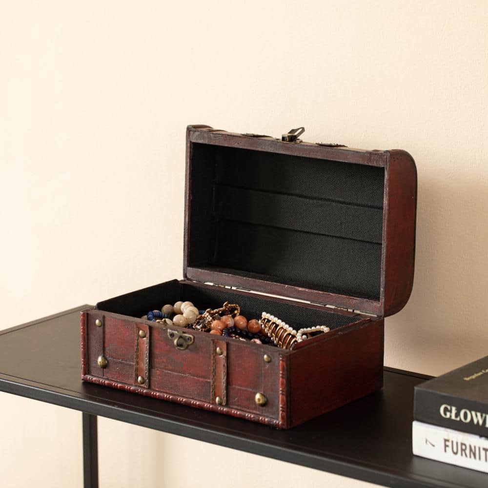 Small Cherry Wood Vintage Treasure Chest Organizer