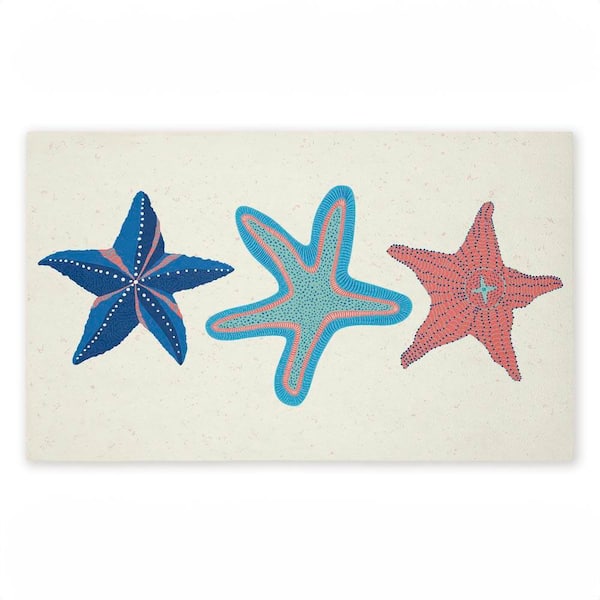 Coastal Americana Starfish Blue 18 in. x 30 in. Polyester Non-Slip Outdoor Door Mat