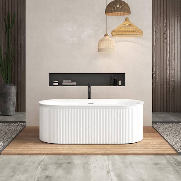 Xspracer Moray 67 in. x 31 in. Acrylic Flatbottom Freestanding Soaking Non-Whirlpool Bathtub with Brushed Nickel Toe-tap Drain
