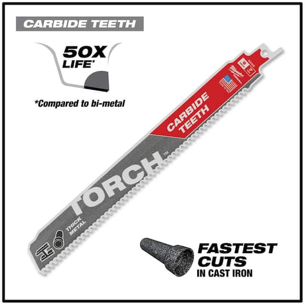 9 in. 18 Teeth per in. TORCH Thick Metal Cutting SAWZALL Reciprocating Saw Blades W/Torch Carbide Blade (26-Pack) 9 in. 18 Teeth per in. TORCH Thick Metal Cutting SAWZALL Reciprocating Saw Blades W/Torch Carbide Blade (26-Pack)