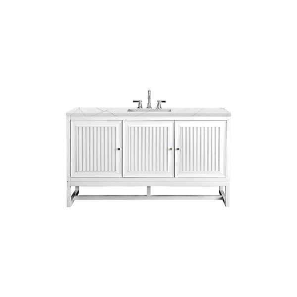 James Martin Vanities Athens 60 in. W x 23.5 in. D x 34.5 in. H Bathroom Vanity in Glossy White with Ethereal Noctis Quartz Top