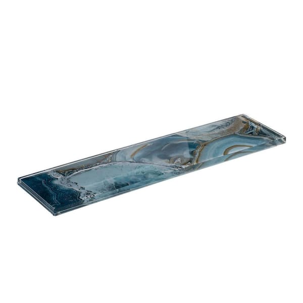 Myst Capri Blue 3-in. x 12-in. Subway Agate Inspired Polished Glass Wall Tile (3.75 sq. ft./box)