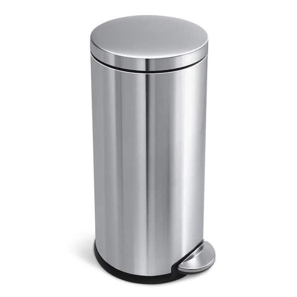30L Round Step Kitchen Trash Can, Brushed Stainless Steel with Soft-Close Lid