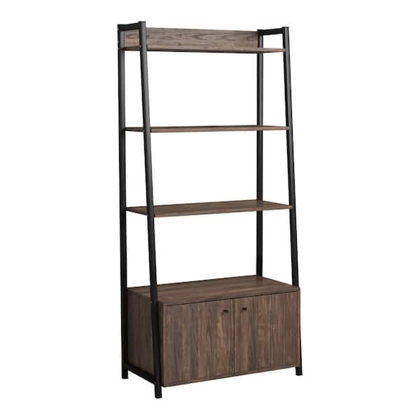 Coaster Home Furnishings Jacksonville 63in Aged Walnut and Black 4-Shelf Bookcase with 2 Doors
