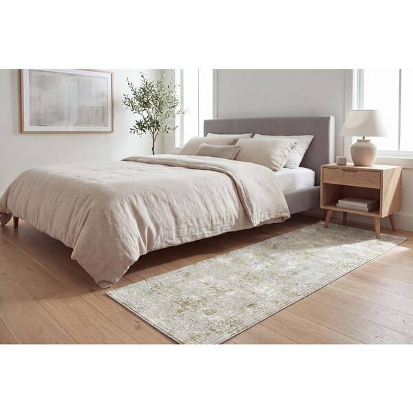 Skyler Grey/Green 2 ft. 3 in. X 7 ft. 7 in. Abstract Indoor Area Rug