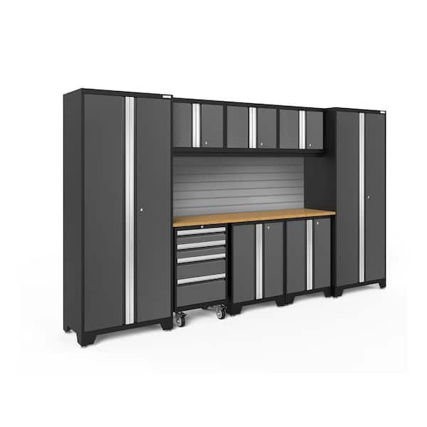 NewAge Products Bold Series 132 in. W x 76.75 in. H x 18 in. D 24-Gauge Steel Garage Cabinet Set in Gray (9-Piece)