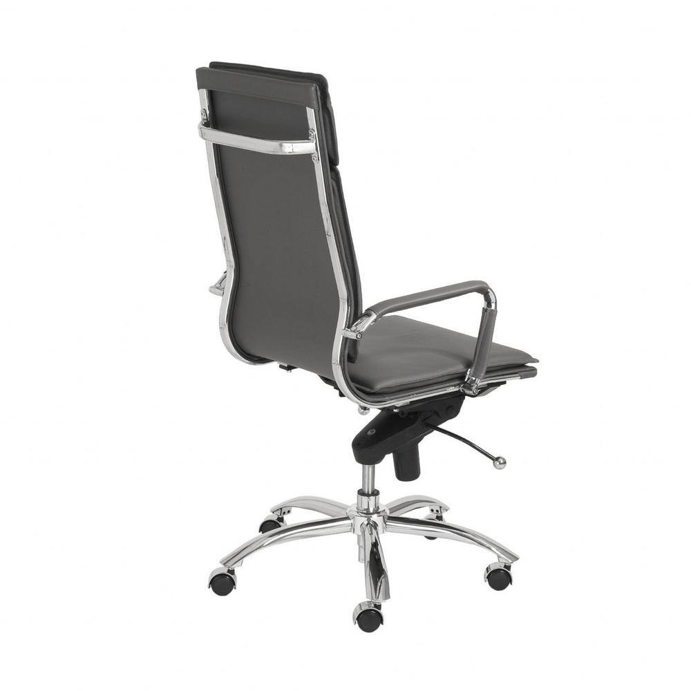 Gray High Back Leather Swivel Task Chair with Metal Base