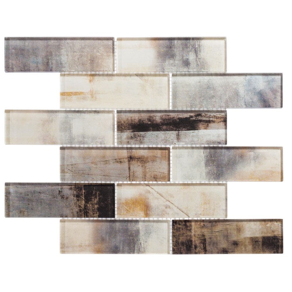 Migdal Camelot Brown/Cream/Gray 5 in. x 6.5 in. Smooth Glass Mosaic Wall Ti