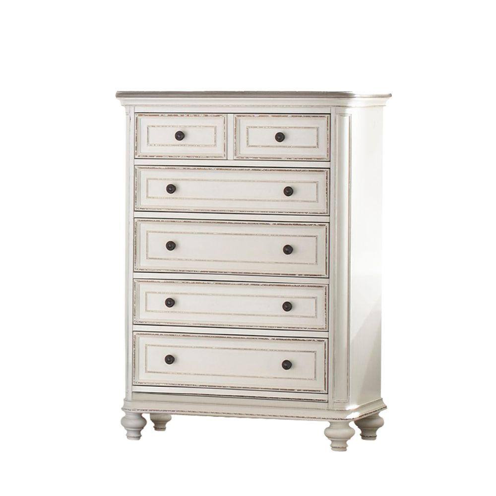Benjara 18 in. White and Brown 5Drawer Wooden Chest of Drawers