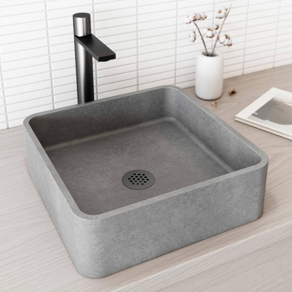 Gray Concrete Square Above-Counter Vessel Sink